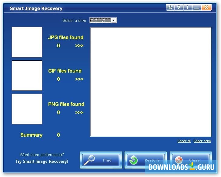 Smart Image Recovery-Startup screen