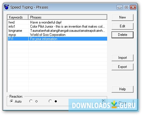 Main (phrases) window