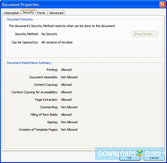 Document Property screen shot