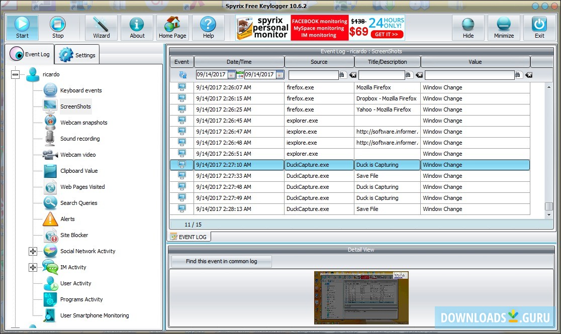 Screenshot Events