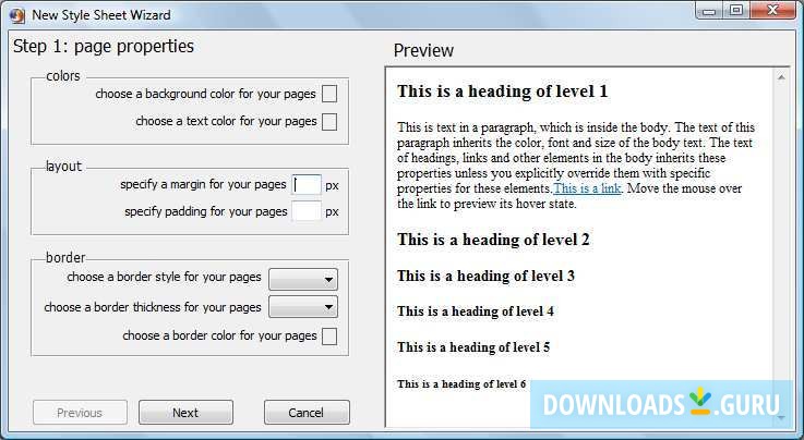 New Style Sheet Wizard.