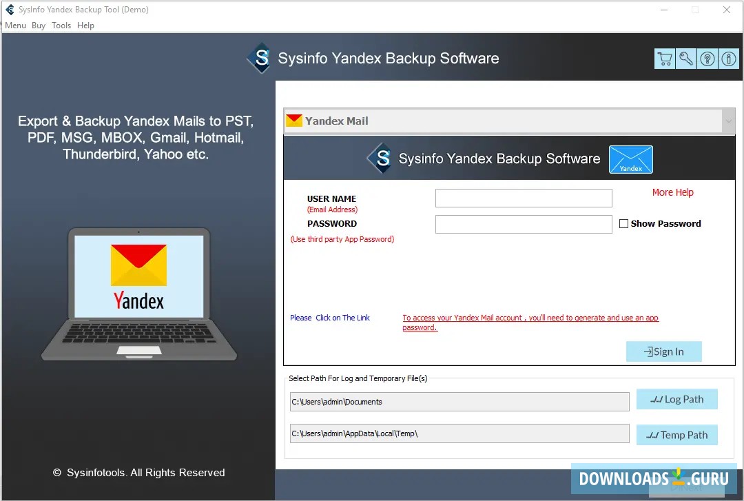SysInfo Yandex Backup Software