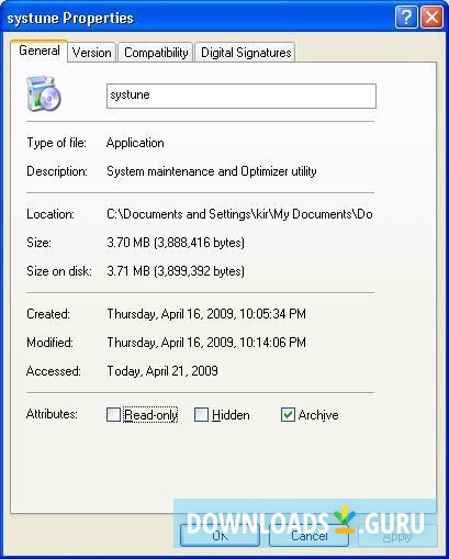 Setup file properties