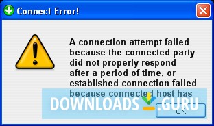 Connection error message.