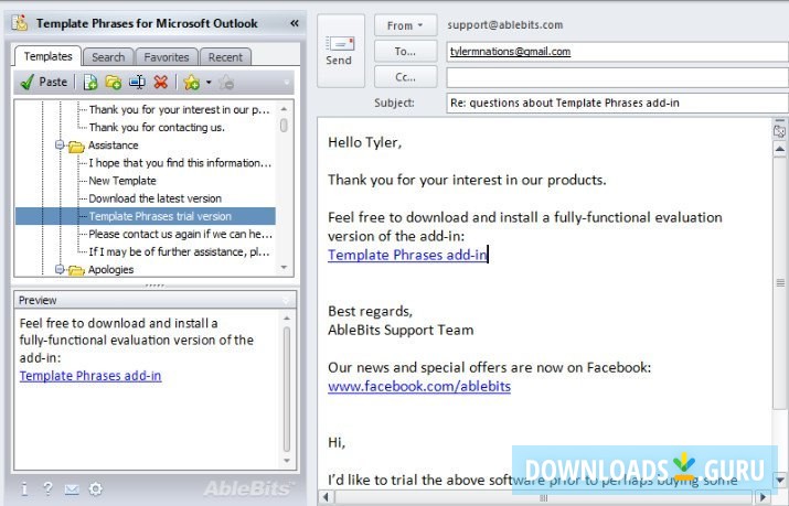 Template Phrases for Microsoft Outlook