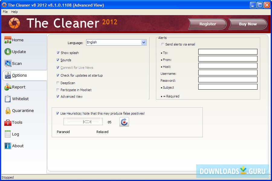 Options window