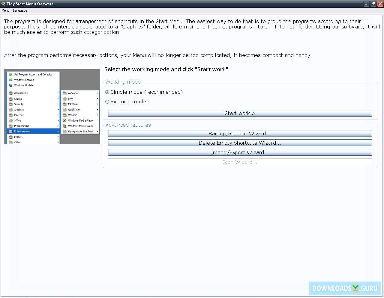 Main Menu, select simple or explorer mode