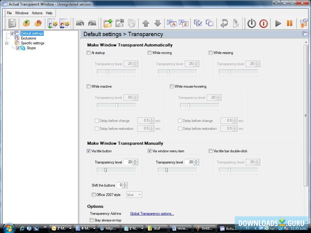 Transparency settings