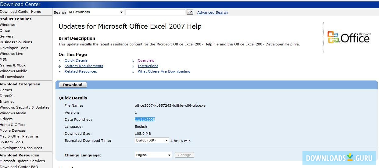 Update for Microsoft Office Excel 2007 Help (KB957242)