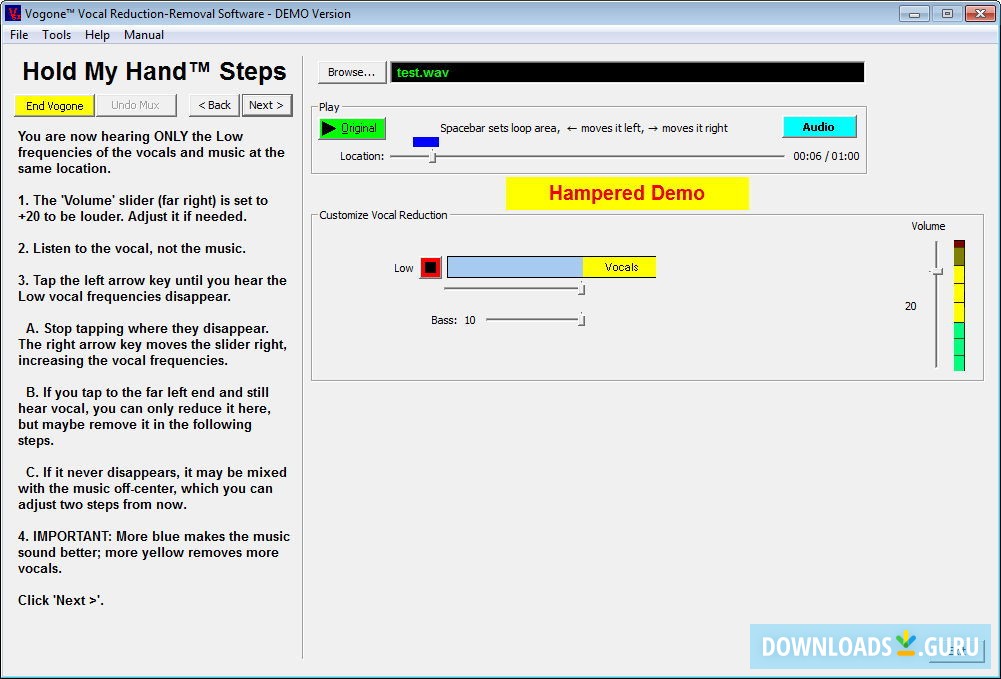 Customizing the Vocal Reduction