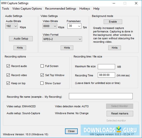 Settings Window
