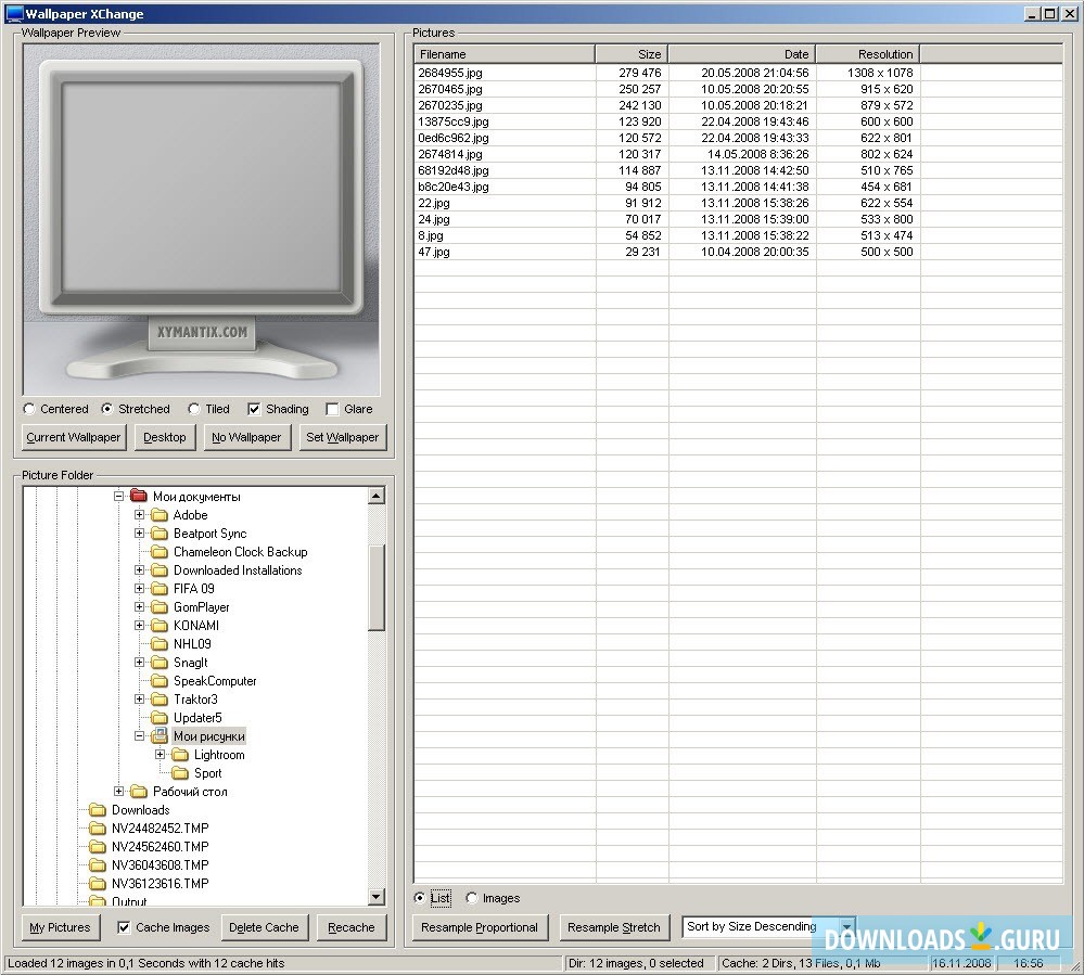 Main window with list of pictures