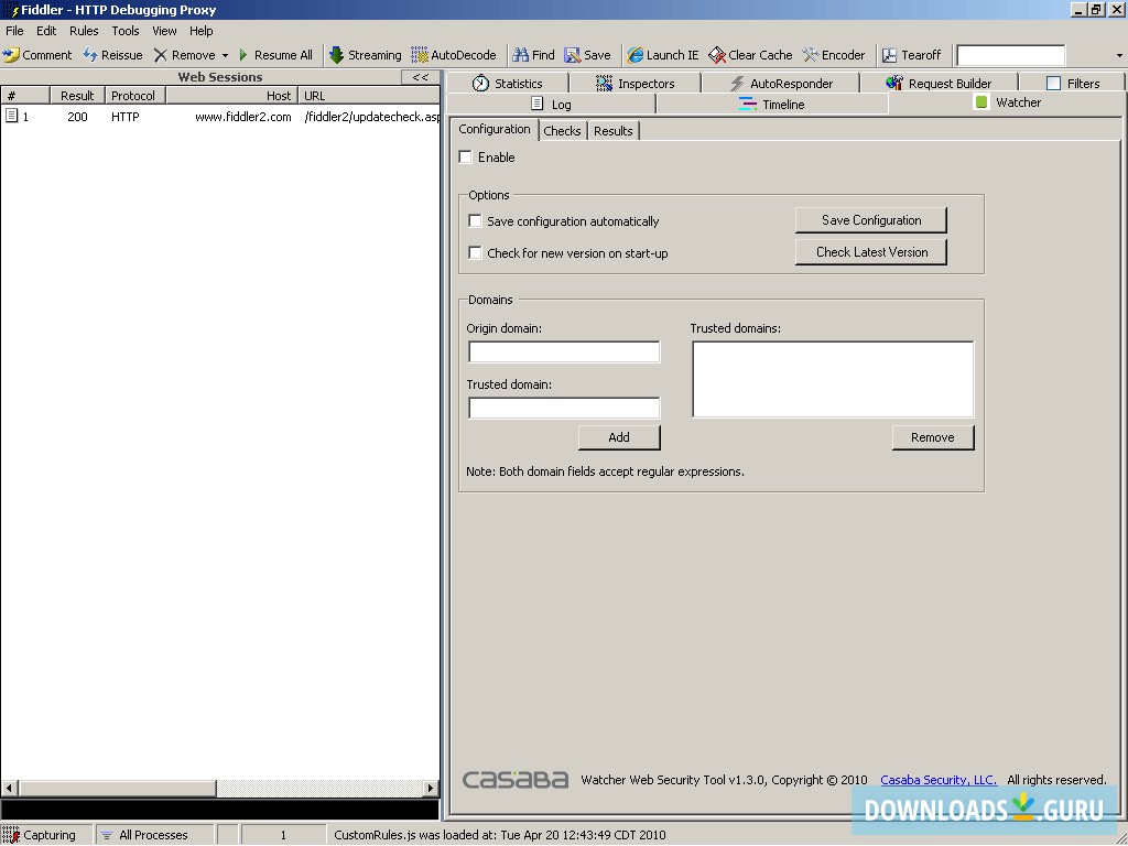 Watcher Tab on Fiddler program