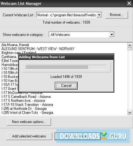 Webcam list manager