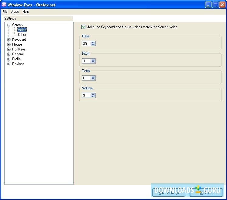 Settings Window