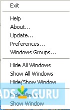 Window hide tool toolbar menu
