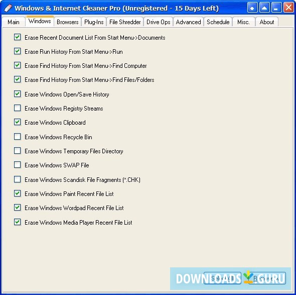 Windows Cleaning Settings