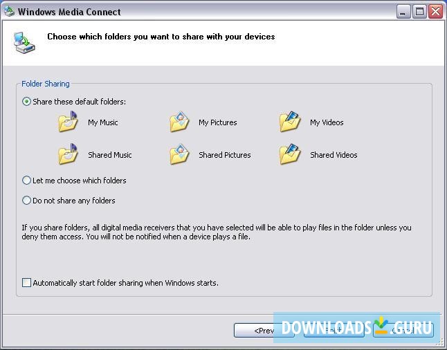 Select Folders to share