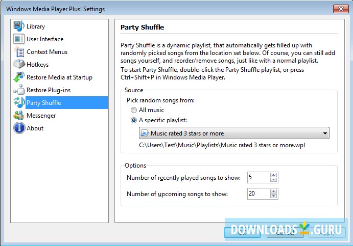 Settings: Party Shuffle
