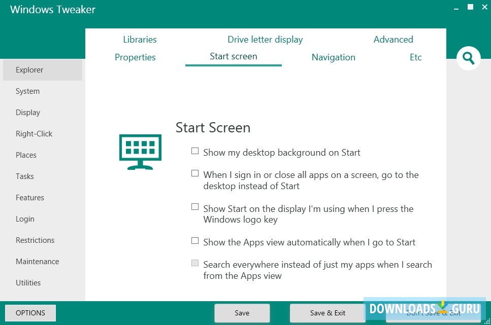 Configure Start Screen