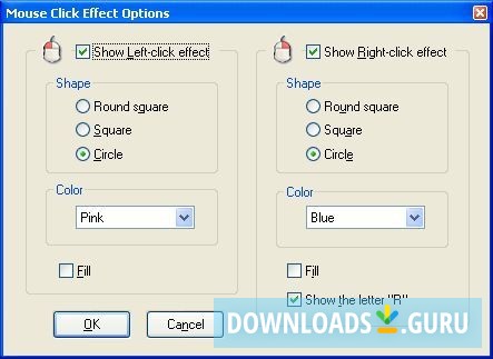 Mouse click effect options