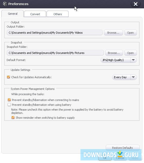 Options Window