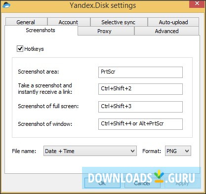 Settings Window - Screenshots Tab