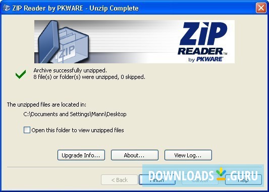 Unzip complete window