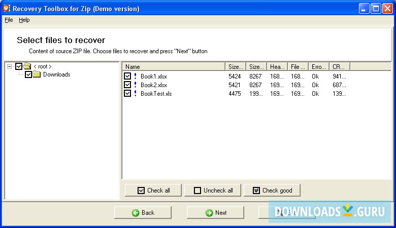 select files to recover
