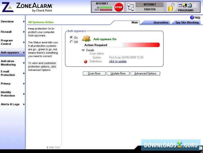 Antispyware settings