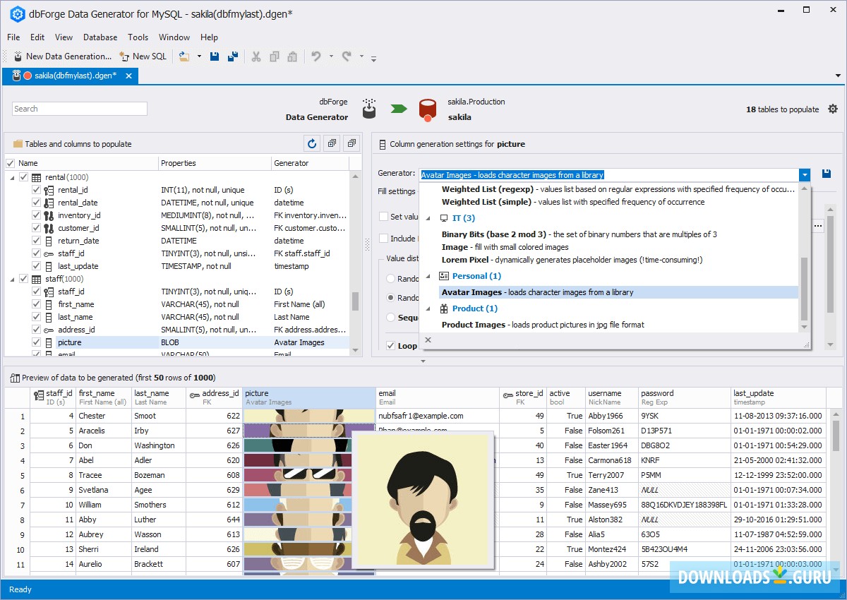 dbForge Data Generator for MySQL