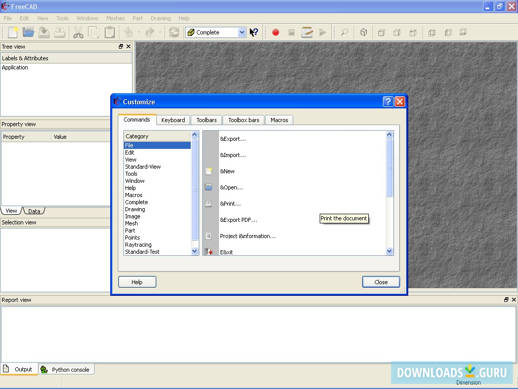 Customize tools window