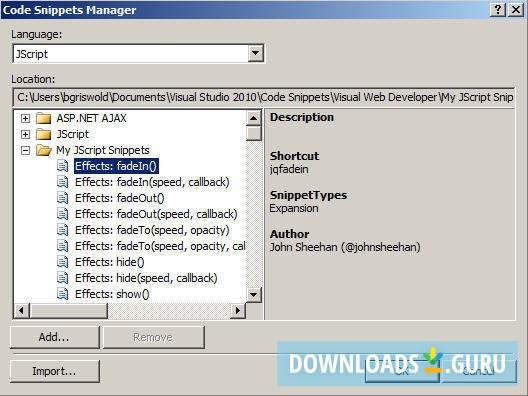 jQuery Snippets for Visual Studio 2010