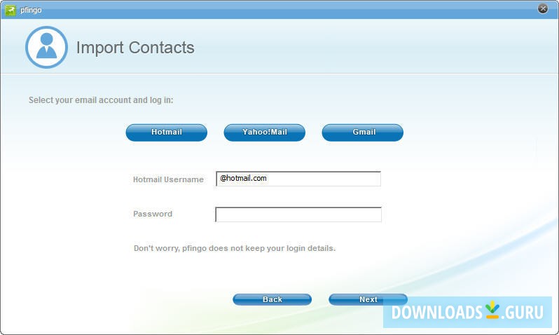 Import Contacts window